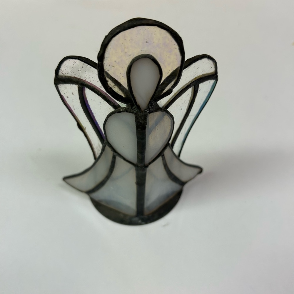 Vintage Pier One Iridescent Angel tea light candle holder glass